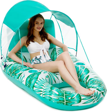 Jasonwell Pool Floats with Canopy - Inflatable Pool Float Adult Lounger Floaties Raft Floating Chair for Swimming Pool Lake Water Lounge Float with Cup Holders Beach Pool Party Toys for Adults - Jasonwell